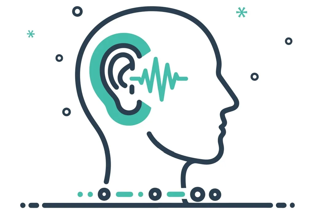 Graphic art of soundwaves traveling to ear